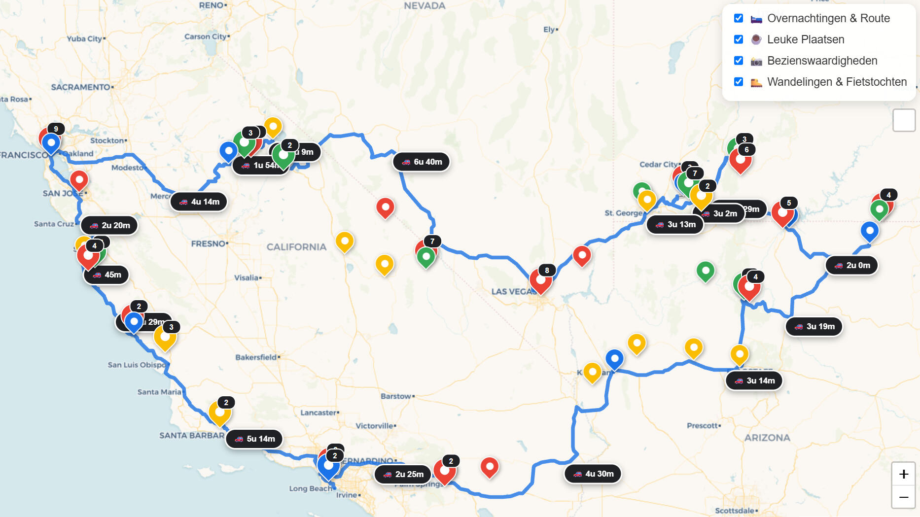 Volledige route Amerika Volledige route Amerika